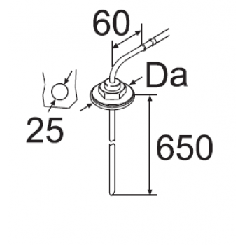 Webasto Tank extracting device, riser pipe. Ø 6 mm, drill hole Ø 25 mm. °90 1320399A