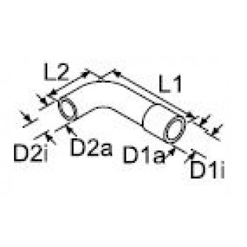 Webasto Molded hose. D1i Ø 20 mm, D1a Ø 18 mm, D2a Ø 18 mm, D2a Ø 25 mm. Length 70 mm. 90° 1320870A